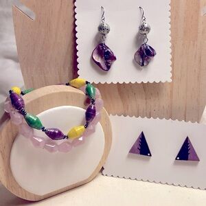 *3 for $20* Painted Wood Post and Amethyst Drop Earrings, Bracelets